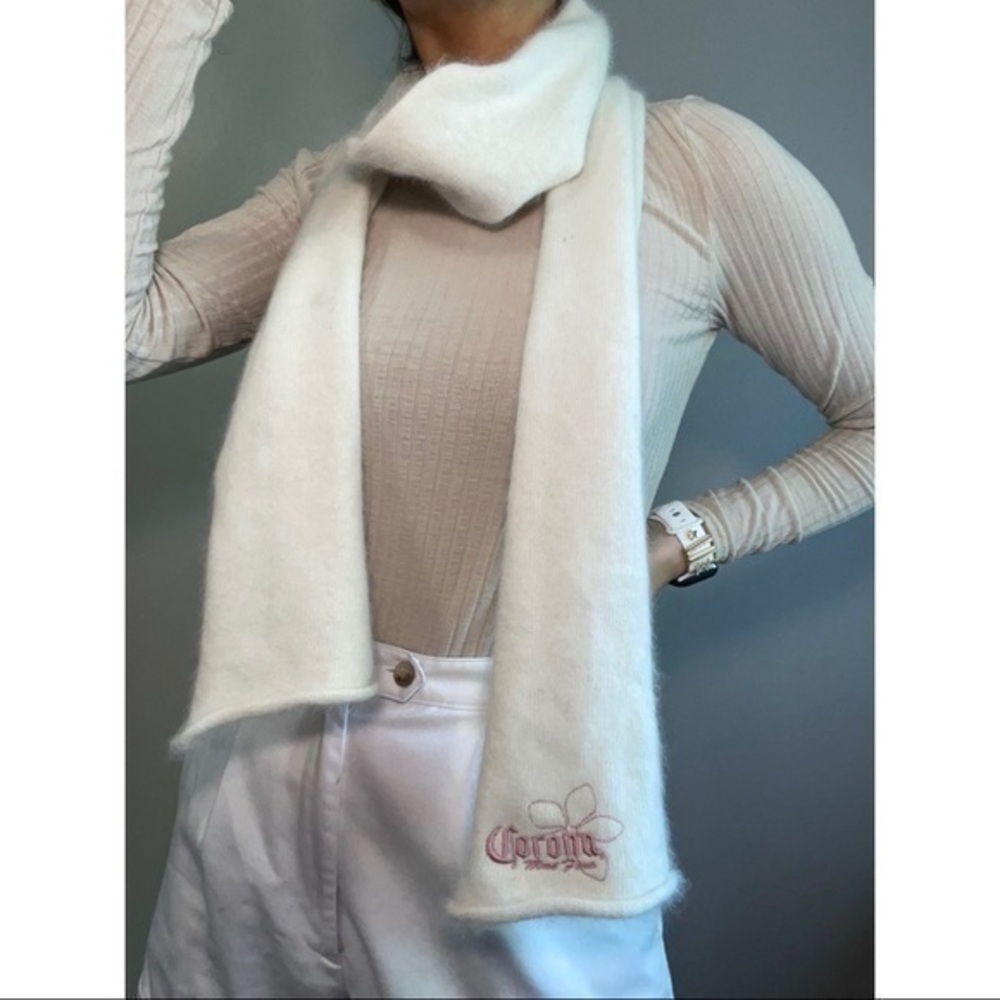 Corona Angora White Scarf Pink Logo